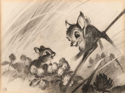 Lot #775 Marc Davis concept drawing of Bambi and Thumper from Bambi - Image 2