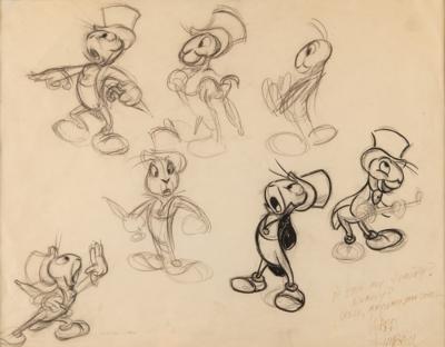 Lot #842 Jiminy Cricket model sheet drawing from Pinocchio signed by Ward Kimball - Image 1