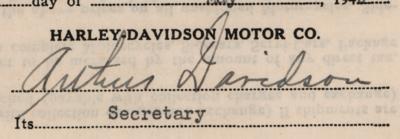 Lot #229 Harley-Davidson: Arthur Davidson Signed Document (1949) - Image 3