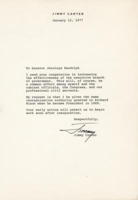 Lot #36 Jimmy Carter Typed Letter Signed: "I need your cooperation in increasing the effectiveness of the executive branch of government" - Image 1