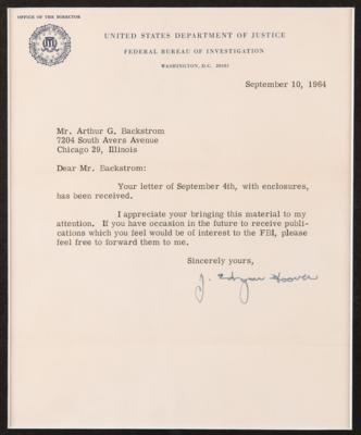 Lot #237 J. Edgar Hoover Typed Letter Signed - Image 2