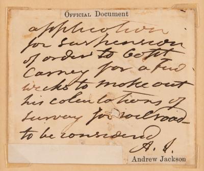 Lot #81 Andrew Jackson Autograph Endorsement Signed with Initials - Image 3