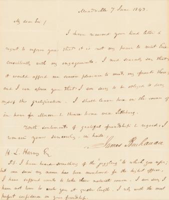 Lot #28 James Buchanan Autograph Letter Signed as a Pennsylvania Senator - Image 2