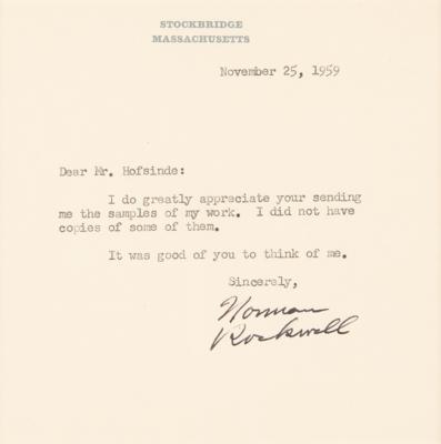 Lot #422 Norman Rockwell Typed Letter Signed - Image 2