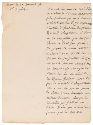 Lot #181 Jean-Jacques Rousseau Handwritten Manuscripts on Isabella of Valois and Pope Sixtus V - Image 3