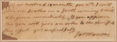 Lot #92 James Monroe Partial Autograph Letter Signed - Image 2