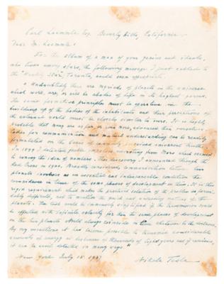 Lot #155 Nikola Tesla Autograph Letter Signed on Extraterrestrial Life: "In 1899 I detected feeble impulses emanating from Mars" - Image 2