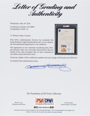 Lot #1238 Jackie Robinson Autograph Letter Signed - PSA GEM MT 10 - Image 2