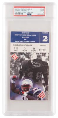 Lot #1277 Tom Brady: Patriots vs. Colts NFL Ticket Stub (September 30, 2001) - Brady's 1st Start - PSA GOOD 2 - Image 1