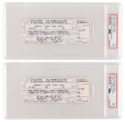 Lot #1281 Montreal Expos: 1999 Expos vs. Padres Tickets, with Tony Gwynn's 3000th Hit - PSA MINT 9 - Image 1