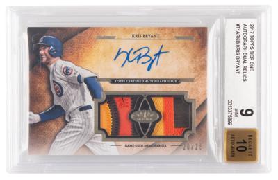 Lot #1263 2017 Topps Tier One Autograph Dual Relics Kris Bryant Autograph/Patch (#20/25) BGS MINT 9/10 - Image 1