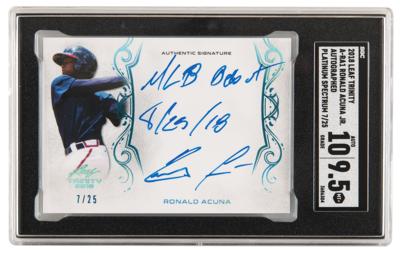 Lot #1264 2018 Leaf Trinity Platinum Spectrum Ronald Acuna Jr. Autograph (#7/25) SGC MT+ 9.5/Auto 10 - Image 1