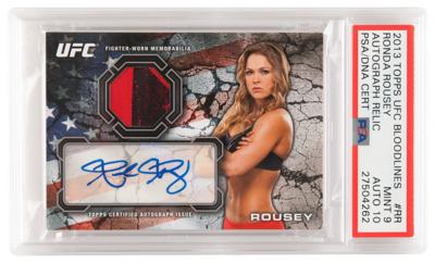 Lot #1258 2013 Topps UFC Bloodlines Ronda Rousey Autograph/Relic (#17/25) PSA MINT 9/Auto 10 - Image 1