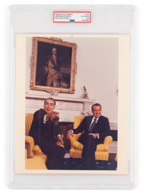 Lot #1035 Richard Nixon and Leonid Brezhnev Original Vintage Photograph - PSA Type I - Image 1