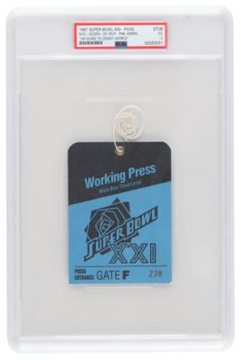 Lot #1299 Super Bowl XXI (1987) - NY Giants vs. Denver Broncos Working Press Pass Stub - PSA VG 3 - Image 1