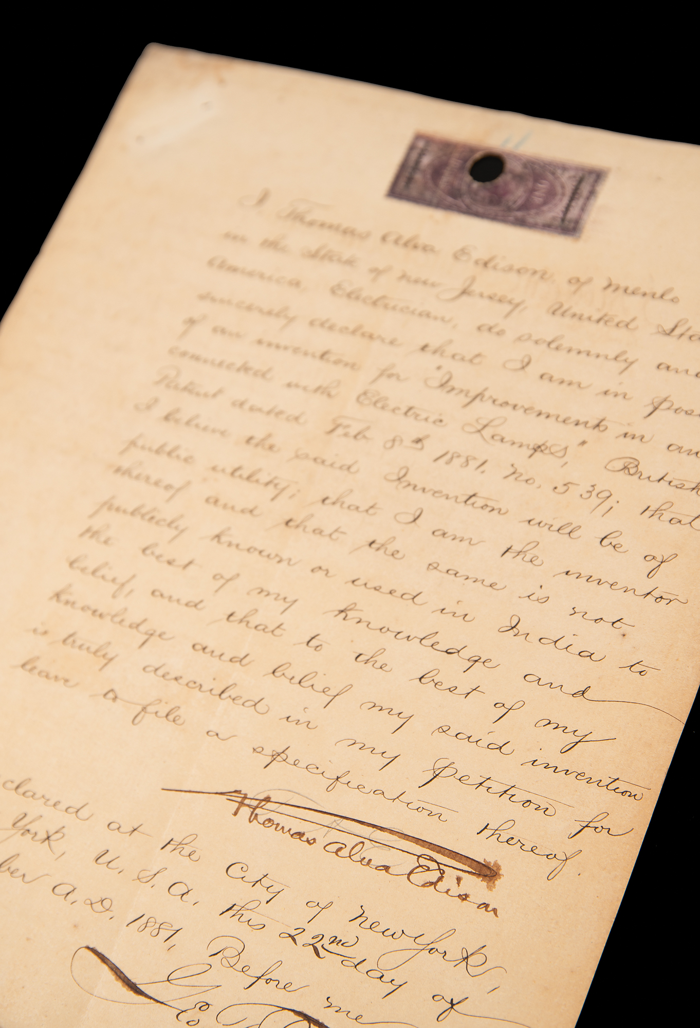 Lot #4013 Thomas Edison Document Signed for Light