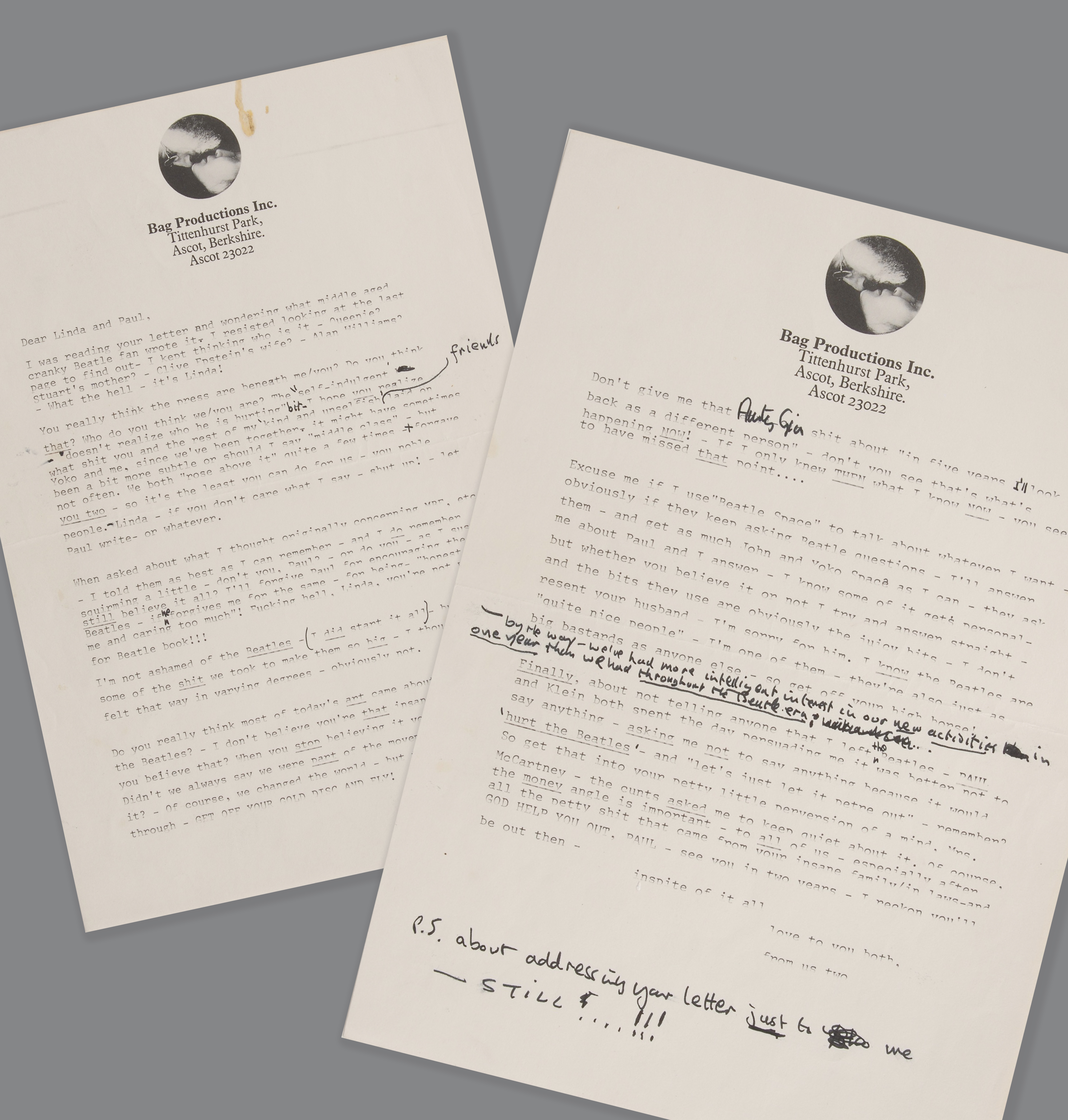 Lot #4043 John Lennon Typed and Hand-Annotated