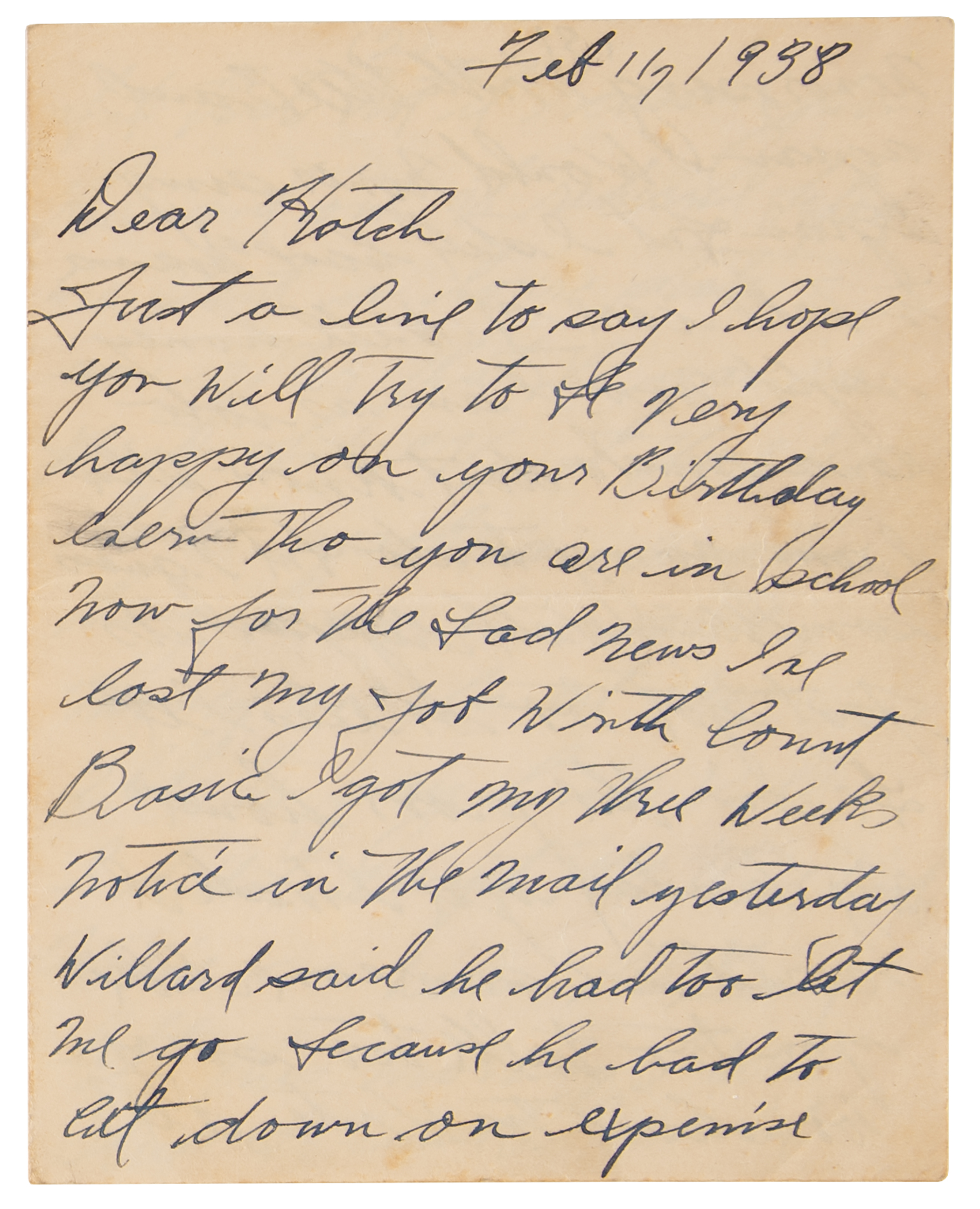 Lot #4039 Billie Holiday Autograph Letter Signed on Being Fired from Count Basie's Band: "I would never sing again, but I still have Mama to take care of" - Image 2