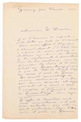 Lot #4031 Claude Monet Autograph Letter Signed on