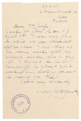 Lot #4017 Ludwig Wittgenstein Autograph Letter