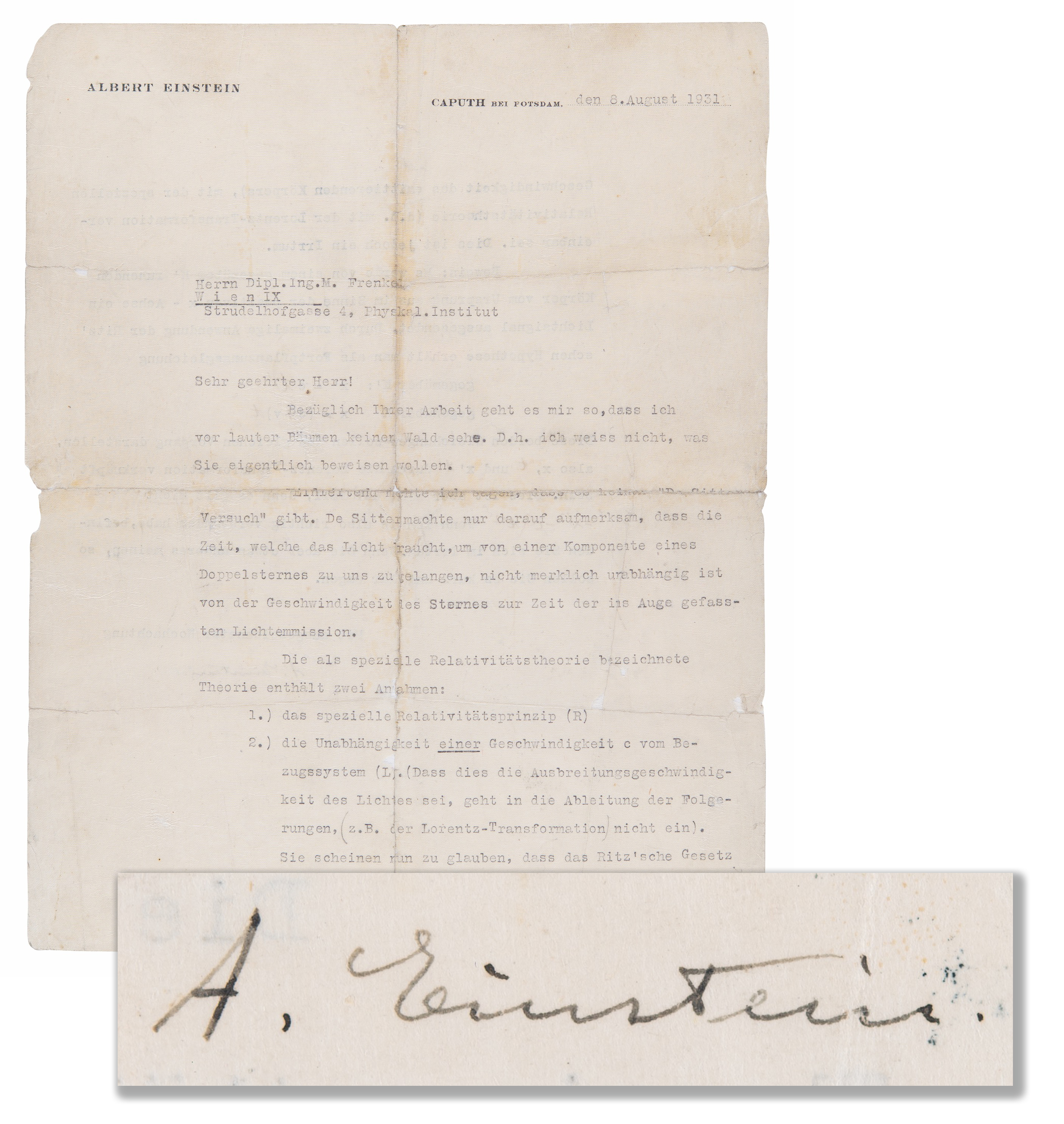 Lot #4014 Albert Einstein Typed Letter Signed,