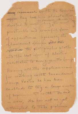 Lot #4011 Thomas Edison Handwritten Manuscript on X-Ray Experiments with Sketch of "the first Roentgen Ray lamp in the world" - Image 2