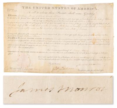 Lot #77 James Monroe Document Signed as President - Image 1