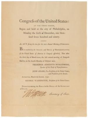 Lot #5 Thomas Jefferson Document Signed as Secretary of State, Setting a Day for the First Annual Meeting of Each Future Congress - Image 2