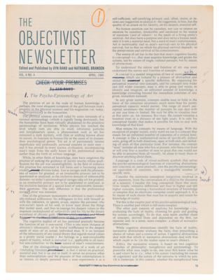 Lot #437 Ayn Rand Hand-Annotated Essay - 'The Psycho-Epistemology of Art' in The Objectivist Newsletter - Image 2