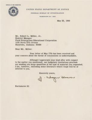 Lot #182 J. Edgar Hoover Typed Letter Signed: Your