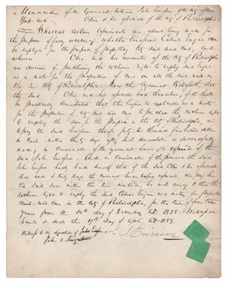 Lot #266 John Ericsson Document Signed, Selling