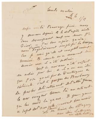 Lot #418 Gustave Flaubert Autograph Letter Signed on Writing with Bouilhet: "He had an idea that I dare to describe as Dantesque" - Image 2