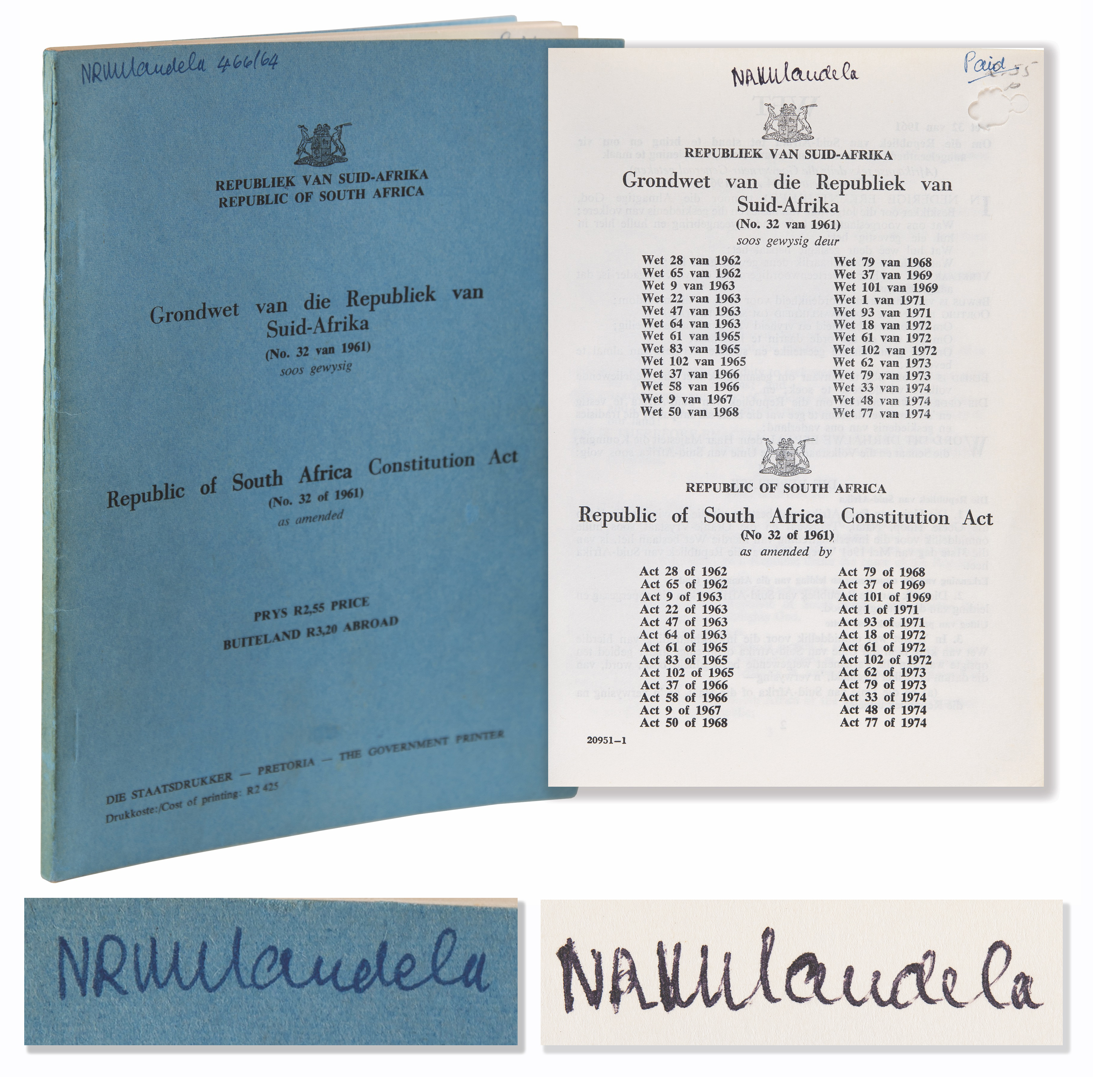 Lot #196 Nelson Mandela's Twice-Signed Republic of