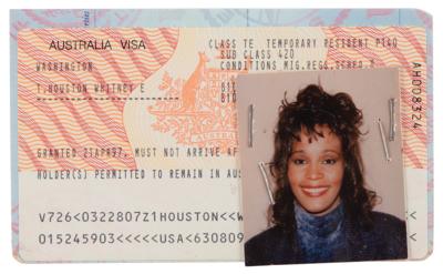 Lot #682 Whitney Houston's Australian Visa Temporary Residency Card (1997) - Image 1