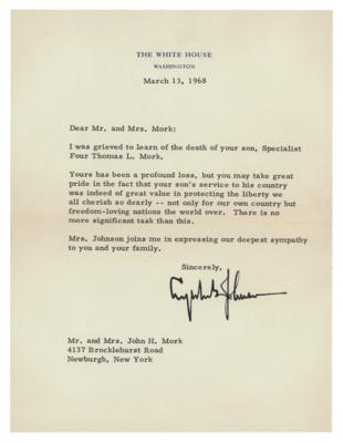 Lot #68 President Lyndon B. Johnson Sends Condolences to the Parents of a Soldier Who Died “protecting the liberty we all cherish so dearly” - Image 1