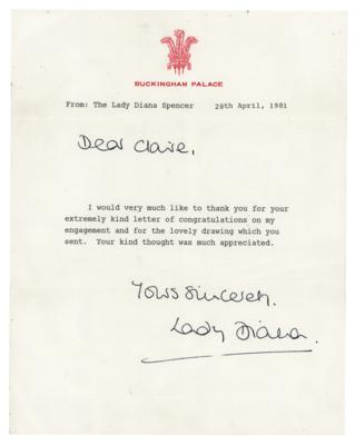 Lot #127 Princess Diana Typed Letter Signed,