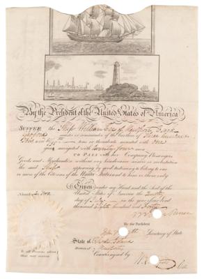 Lot #113 Martin Van Buren Signed Ship's Pass as President - Image 1