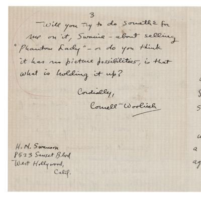 Lot #521 Cornell Woolrich Autograph Letter Signed on Phantom Lady - Image 3