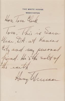 Lot #16 Harry S. Truman Autograph Letter Signed as President to Associate Justice Tom C. Clark - Image 2