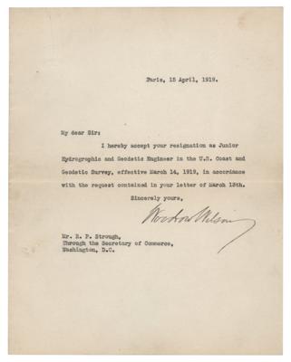 Lot #114 Woodrow Wilson Typed Letter Signed as President in 1919, While in Paris for the Peace Conference - Image 1