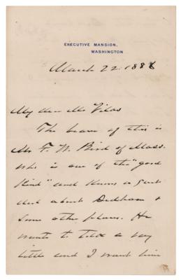 Lot #31 Grover Cleveland Autograph Letter Signed as President to the Postmaster General, Asking for Advice on a Nomination - Image 1