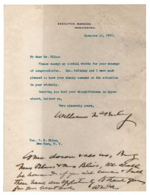 Lot #75 William McKinley Typed Letter Signed as President with Autograph Postscript, Sending Thanks for Congratulations on His Re-Election - Image 1