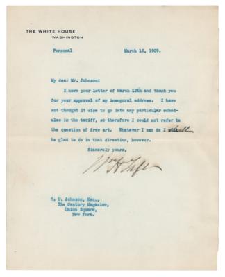 Lot #101 William H. Taft Typed Letter Signed as President, Weighing in on Tariffs and Duty-Free Art - Image 1