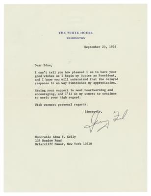 Lot #49 Gerald Ford Typed Letter Signed as President: "I can't tell you how pleased I am to have your good wishes as I begin my duties as President" - Image 1