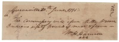 Lot #59 William Henry Harrison Autograph Document Signed, Issuing "to the Wabash Indians eighty pounds of meat & flour" - Image 1