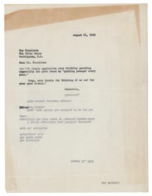 Lot #17 John F. Kennedy Typed Letter Signed as President to Congresswoman Edna F. Kelly: "You are getting younger every year" - Image 3