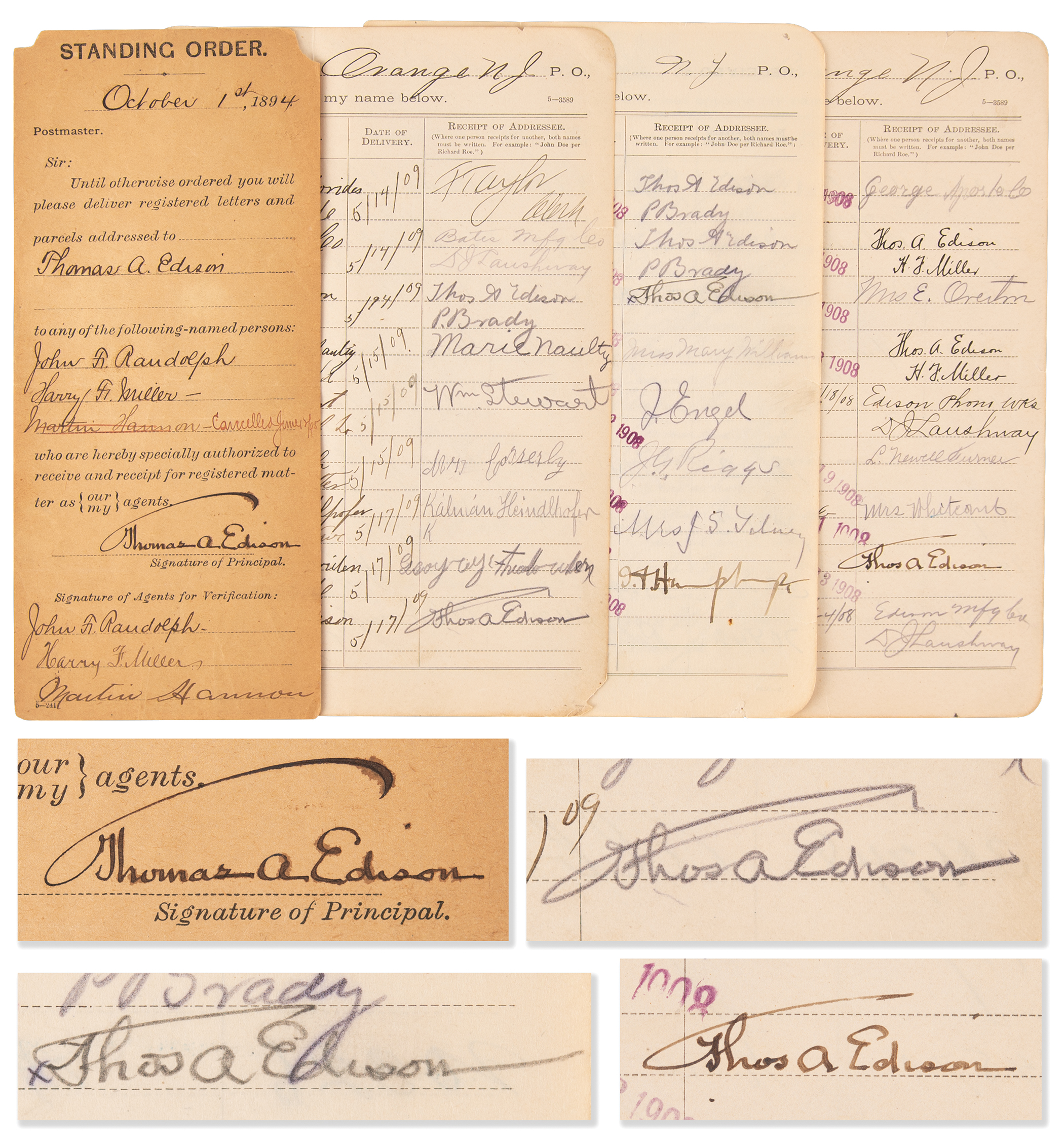 Lot #166 Thomas Edison (4) Signatures on Orange