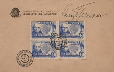 Lot #104 Harry S. Truman Signed Brazil Stamp Card - Image 1