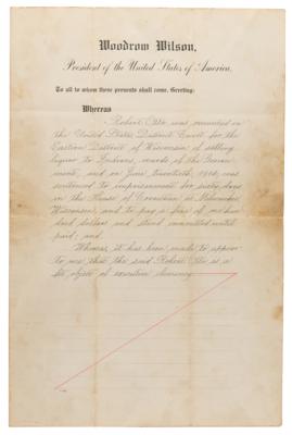 Lot #115 Woodrow Wilson War-Dated Clemency Document Signed as President - Image 2