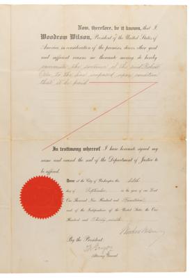 Lot #115 Woodrow Wilson War-Dated Clemency Document Signed as President - Image 1